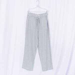 C&C CALIFORNIA Striped 100% Linen Paperbag Straight Leg Pants Size XL